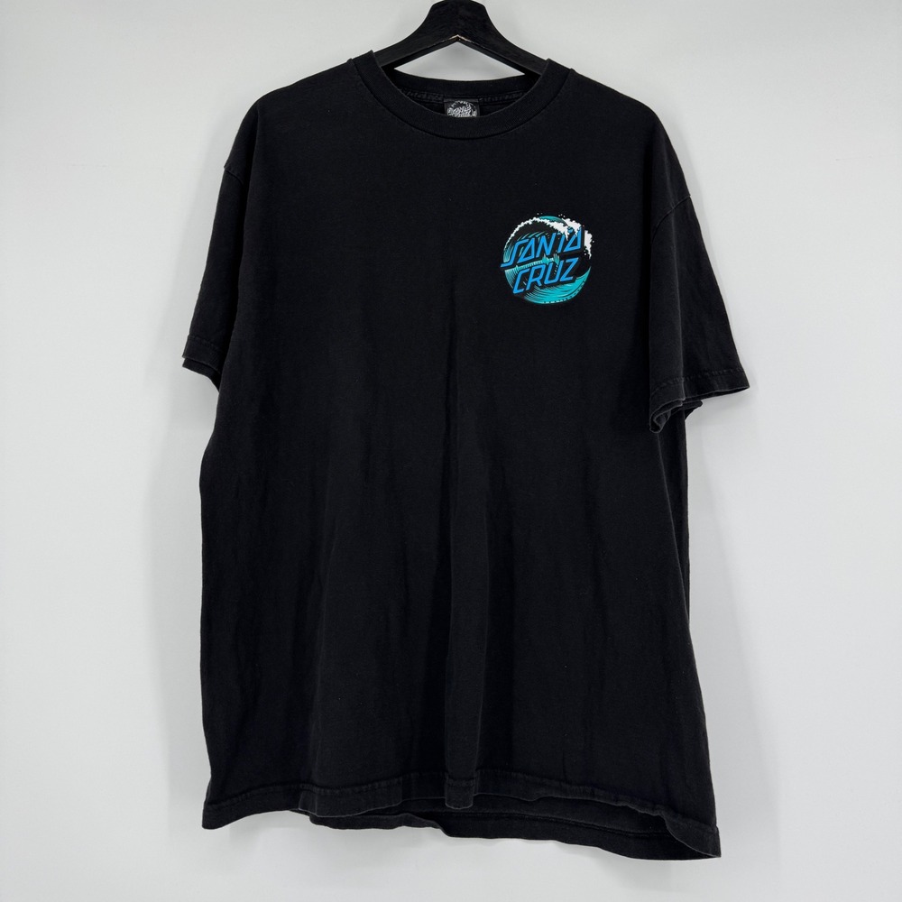 Santa Cruz Skateboards Mens XL Black Wave Logo Graphic T-Shirt Short Sleeve